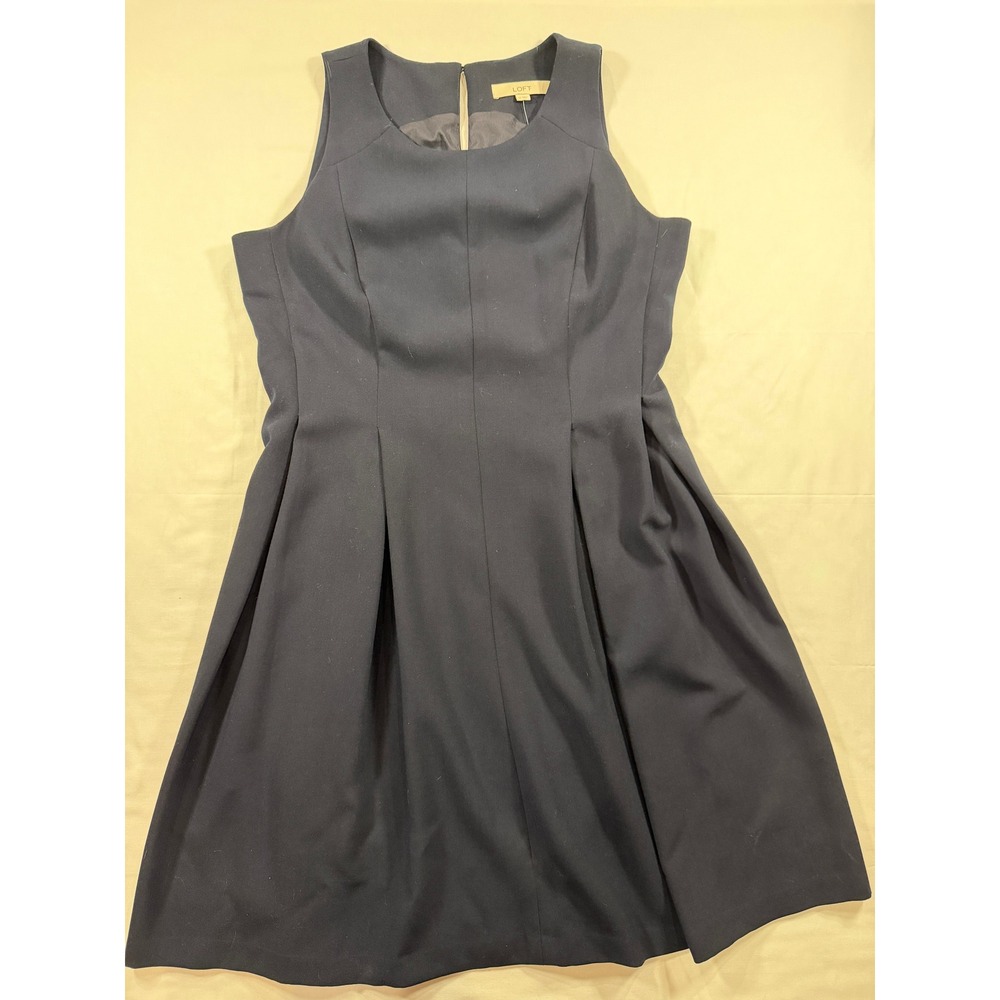 Ann Taylor Loft Navy Blue Sleeveless Fit and Flare Pleated Dress Size 12 NWT